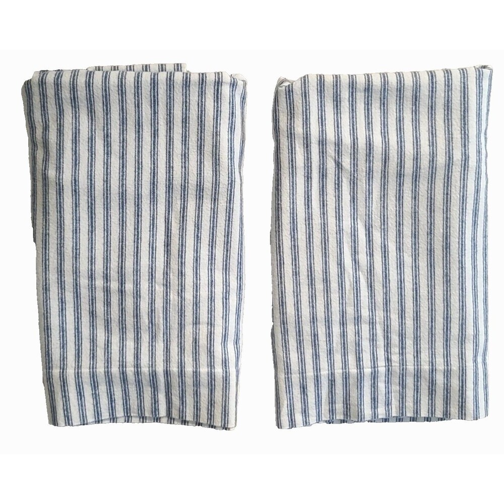 LL Bean Flannel Blue Stripe Pillow Ticking Pillowcase Set Of 2 New Without Tags